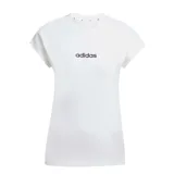 Remera blanca de corte clásico con cuello redondo y logo Adidas lineal estampado en negro en el pecho.