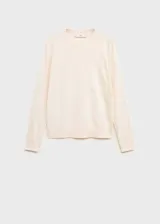 Jersey de punto fino color crudo, con cuello redondo y mangas largas.
