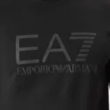 Remera de manga corta, cuello redondo, color negro, con el logo EA7 Emporio Armani estampado en tono gris oscuro en el centro del pecho.