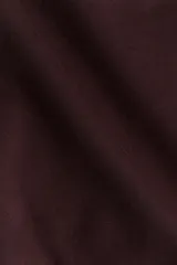 Pantalón marrón de punto de algodón suave, con cintura ancha plegable y piernas rectas con bajo acampanado.