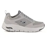 Championes grises Skechers Arch Fit Servitica para hombre. Capellada de malla, material sintético y ante. Sistema de plantilla Arch Fit con soporte en el arco plantar certificado por podólogos. Entresuela liviana con amortiguación y suela de goma con tracción flexible.