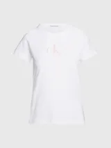 Remera blanca de algodón regenerativo con cuello redondo, corte slim, mangas cortas y monograma CK de Calvin Klein en el pecho.