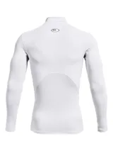 Remera de compresión Under Armour ColdGear Armour para hombre, color blanco, de manga larga y cuello alto con logo de la marca en el centro.