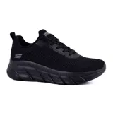 Championes deportivos Skechers Bobs B Flex Flying Hi para mujer, color negro. Capellada tejida con cordones, plantilla acolchada Skechers Memory Foam y suela flexible con buena tracción.
