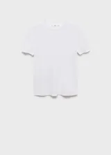 Remera blanca de algodón con cuello redondo y mangas cortas.