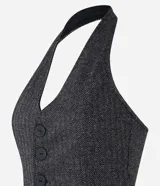 Chaleco gris con escote en V, confeccionado en jacquard, con botones delanteros y espalda abierta.