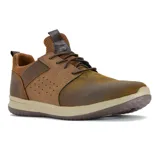 Zapato casual Skechers Delson Axton color marrón, tipo oxford deportivo con cordones, capellada de cuero liso con detalle de malla, plantilla Air Cooled Memory Foam y media suela flexible.