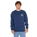 Buzo azul de cuello redondo con logo estampado en el pecho.