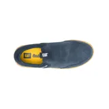 Zapatillas Caterpillar Hex Slip On color azul marino, sin cordones, de gamuza con suela de goma color caramelo.