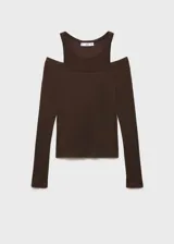 Camiseta negra de manga larga con hombros descubiertos.