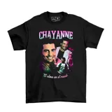 Remera negra con estampado del cantante Chayanne y la frase "El alma en el ruedo".