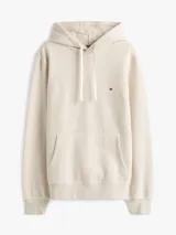 Buzo con capucha color gris claro, de corte regular, con cordón ajustable, bolsillo tipo canguro, puños y bajo de punto canalé. Logo de Tommy Hilfiger bordado en el pecho.