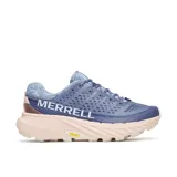 Championes de trail running Merrell Agility Peak 5, color azul con detalles en rosa y suela Vibram MegaGrip.