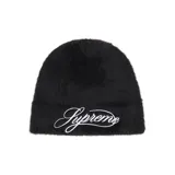 Gorro de lana negro con logo de Supreme bordado en blanco.