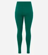 Calza legging deportiva color verde agua, de microfibra, con cintura ancha y bolsillos laterales.