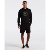 Buzo hoodie negro de felpa suave con acabado lavado, capucha ajustable con cordón, bolsillo canguro y logo de Original Penguin estampado al frente.
