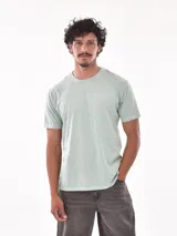 Remera verde claro de corte clásico y mangas cortas.