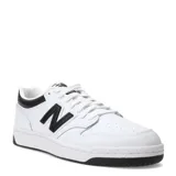 Championes New Balance 480 de cuero blanco con detalles en negro, incluyendo el logo "N" en el lateral y el talón.
