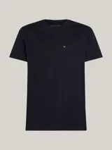 Remera azul marino de algodón con cuello redondo y bolsillo de parche en el pecho con logo bordado de Tommy Hilfiger.