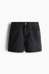 Short de jean negro de tiro alto con cinco bolsillos, confeccionado en denim de algodón rígido.