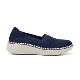 Zapato casual Skechers Bulevar Wilshire, color azul marino, sin cordones, con capellada de tejido de crochet Stretch Fit y plantilla Air-Cooled Memory Foam.