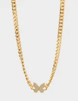 Collar dorado de cadena gruesa con dije de mariposa con strass.