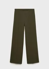 Pantalón de punto verde militar, de tiro medio, corte recto y diseño largo.