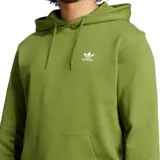 Buzo canguro Adidas color verde oliva con capucha ajustable con cordones, bolsillo tipo canguro y logo del trifolio bordado en blanco en el pecho.