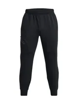 Pantalón de jogging negro con corte ajustado, bolsillos laterales con cierre y cintura elástica.