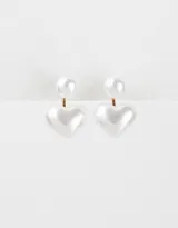 Aros pasantes earjacket con perla redonda y en forma de corazón, con cierre de tope a presión.
