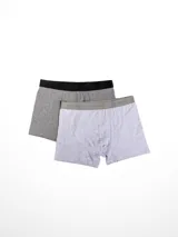 Pack de dos bóxers de algodón y elastano, uno gris jaspeado y otro azul.