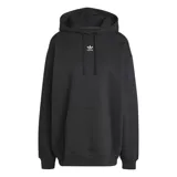 Buzo hoodie Adidas Essentials Oversized Fleece de mujer, color negro con logo Adidas bordado en blanco en el pecho.