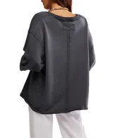 Buzo gris oscuro de algodón y poliéster, con escote en V profundo, hombros caídos y un estampado frontal de un corazón con un pájaro y flores.