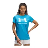 Remera deportiva azul de mujer, con logo Under Armour estampado en blanco en el pecho.