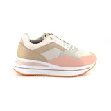 Championes casuales Korium Neela, con plataforma y cordones. Diseño en tonos pastel: blanco, beige, rosa y naranja.