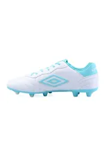 Championes de fútbol Umbro Touch FG, color blanco con detalles en naranja.
