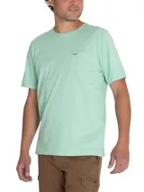 Remera celeste de algodón orgánico, corte regular fit, con cuello redondo y bolsillo en el pecho con logo bordado de la marca.