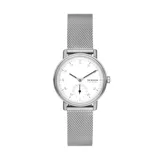 Reloj Skagen con caja plateada de 32mm y malla metálica plateada. Esfera blanca con segundero pequeño.