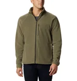 Polar Columbia Fast Trek II Fleece para hombre, color verde oliva, con cierre frontal completo, cuello alto y bolsillos laterales y en el pecho con cierre.