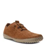 Zapato acordonado de cuero color marrón claro con perforaciones y suela beige.