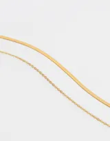 Set de dos collares dorados, uno con cadena de eslabones pequeños y otro con cadena tipo snake.