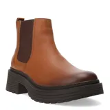 Botas Chelsea de cuero color marrón, con elásticos laterales, caña baja y suela de goma con plataforma.