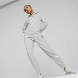 Canguro Puma Logo Power gris con capucha y cordones ajustables. Estampado con logo de la marca en blanco y negro en el frente.