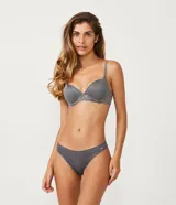 Bombacha bikini gris de microfibra con corte a láser.