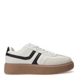 Zapatillas deportivas color beige con plataforma marrón y detalles en negro.