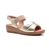 Sandalias de cuero negro con plataforma baja y tira elástica estampada en el empeine.