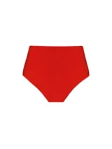 Culotte de bikini rojo de tiro alto, estilo clásico.