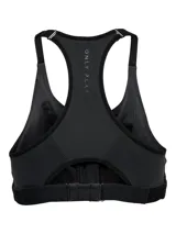 Sujetador deportivo negro con cierre frontal, tirantes ajustables y espalda deportiva. Incluye relleno extraíble y tecnología transpirable B-Dry.