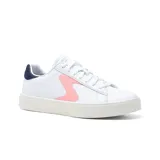 Championes Skechers Eden LX Top Grade, color blanco con detalles en rosa y azul marino. Confeccionados en cuero sintético, con cordones y plantilla acolchada Skechers Air-Cooled Memory Foam.
