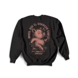 Buzo negro de algodón con cuello redondo y mangas largas. Estampado pequeño de un cerdo en el pecho y logo de la marca en la nuca.